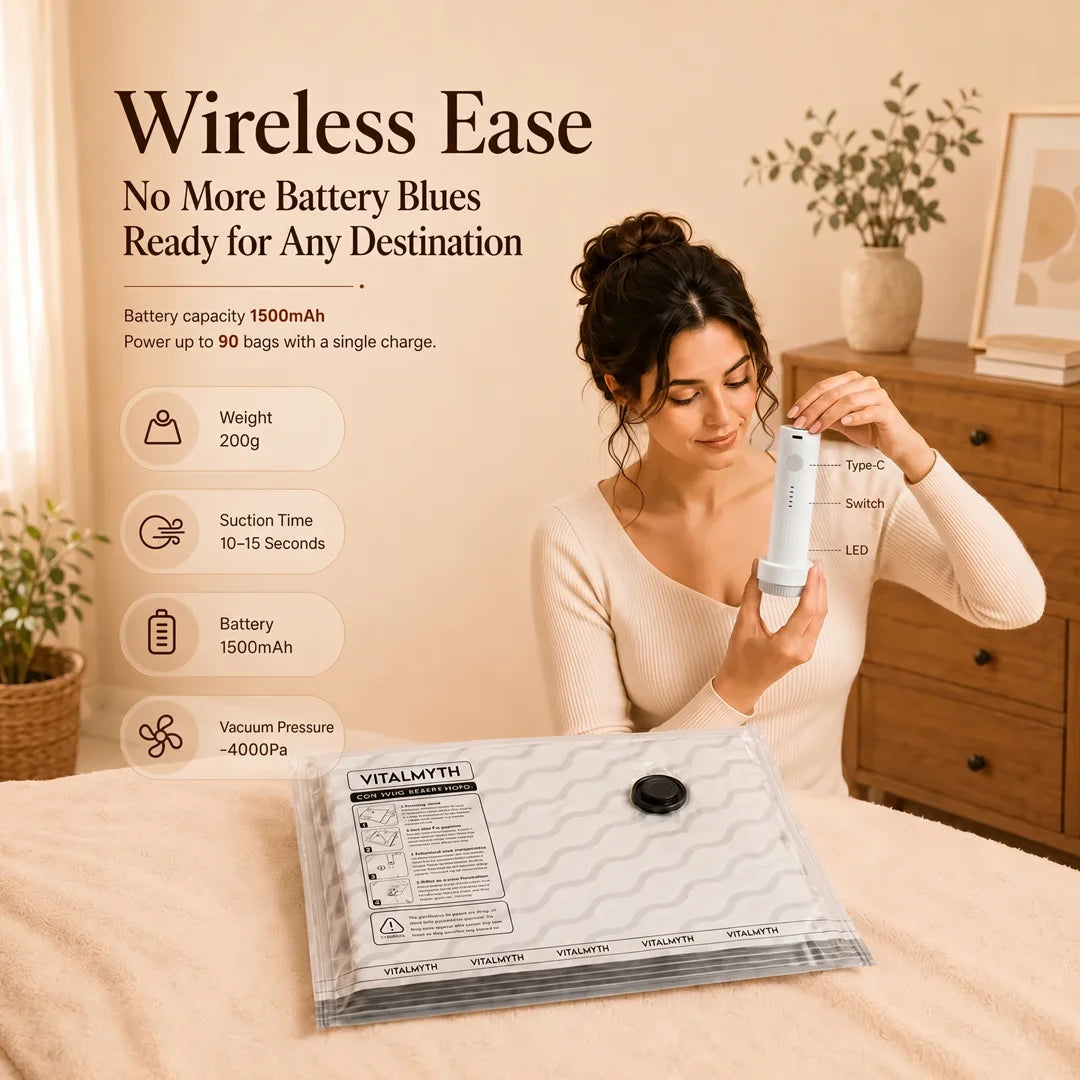 Cordless Electric Travel Vacuum Bag Set (15-Pack)