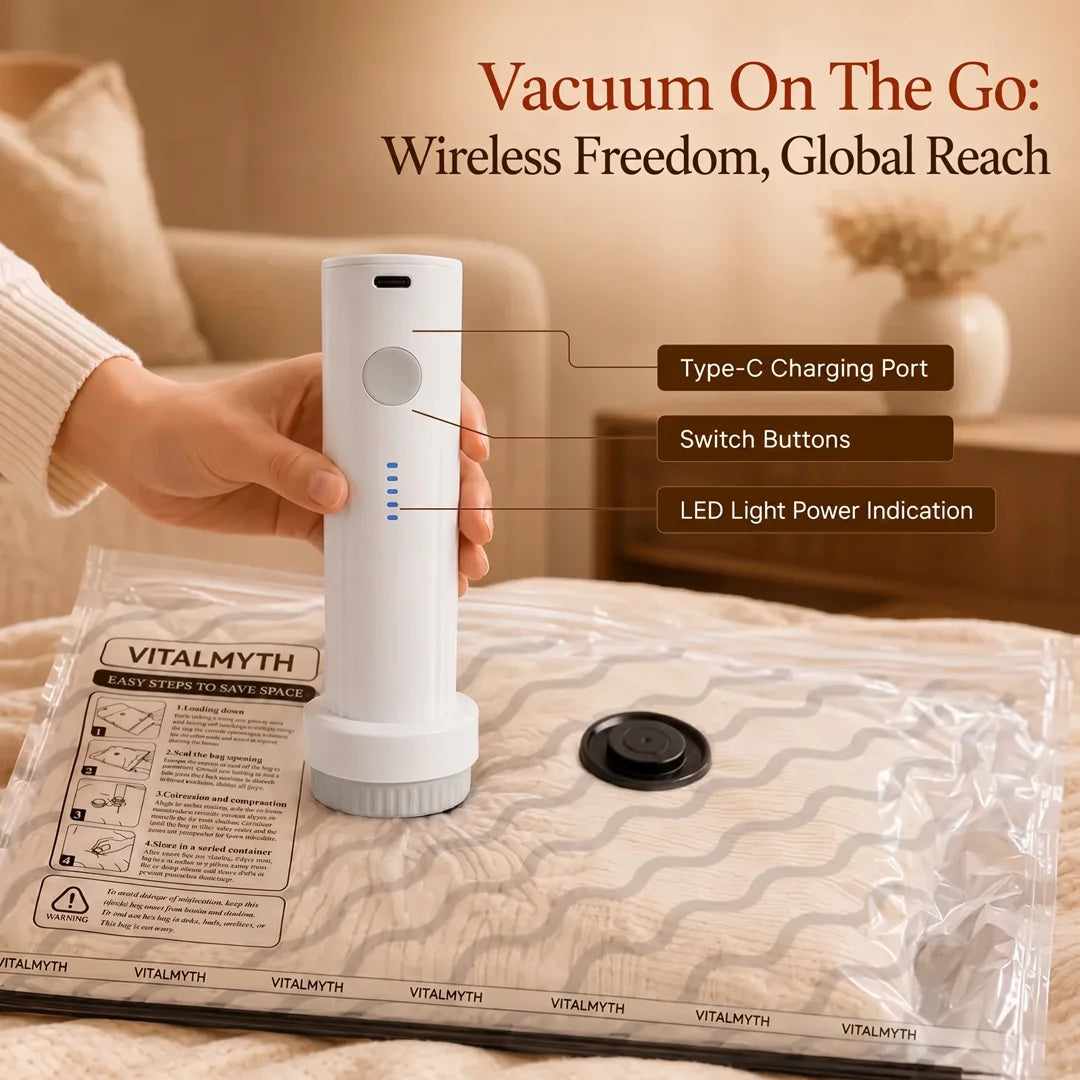 Cordless Electric Travel Vacuum Bag Set (15-Pack)