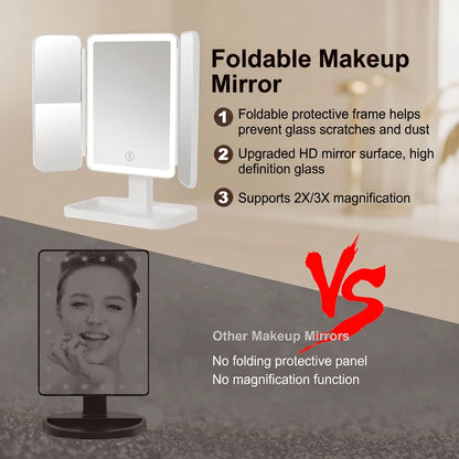 3-in-1 Trifold Lighted Makeup Mirror