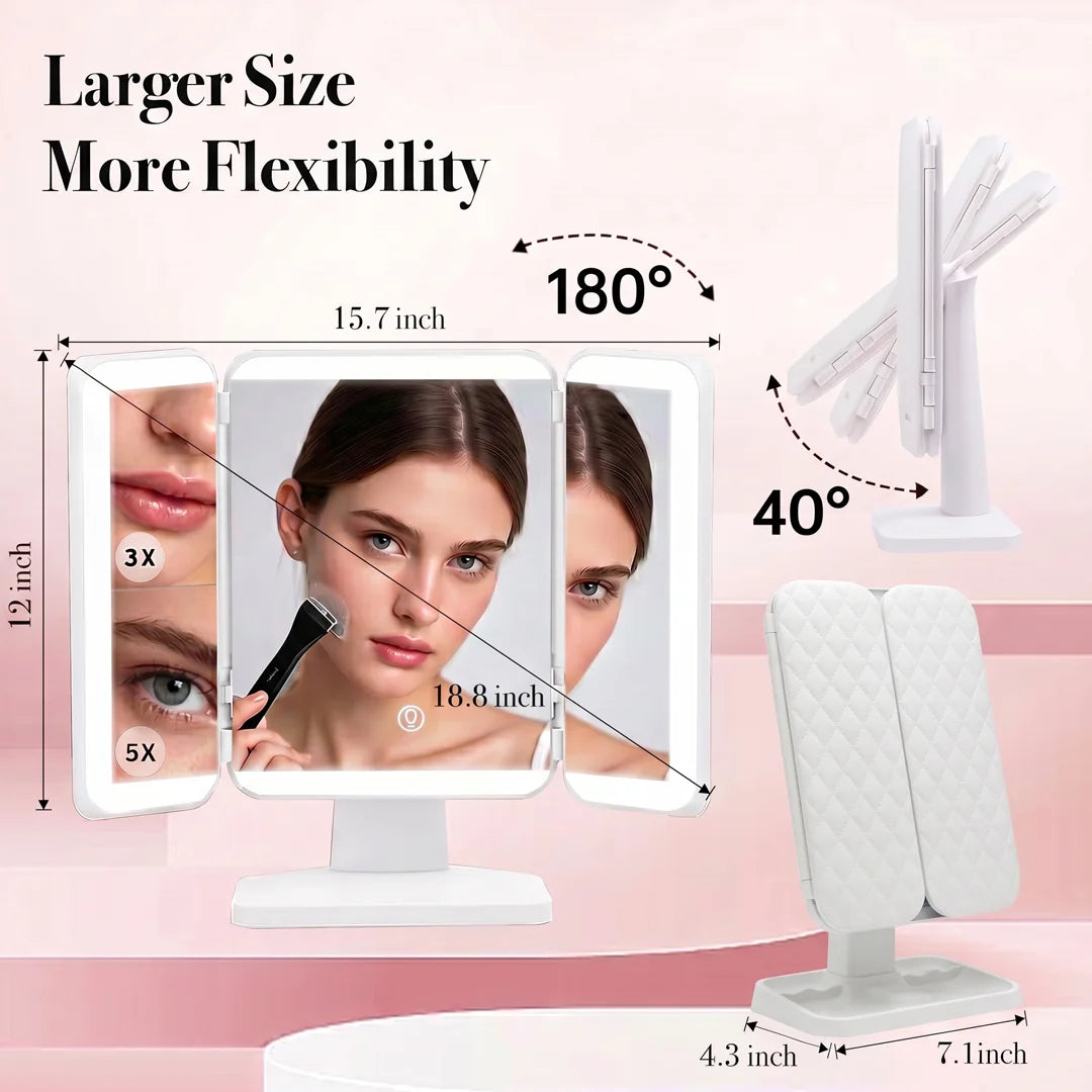 3-in-1 Trifold Lighted Makeup Mirror