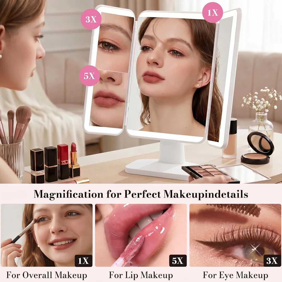 3-in-1 Trifold Lighted Makeup Mirror