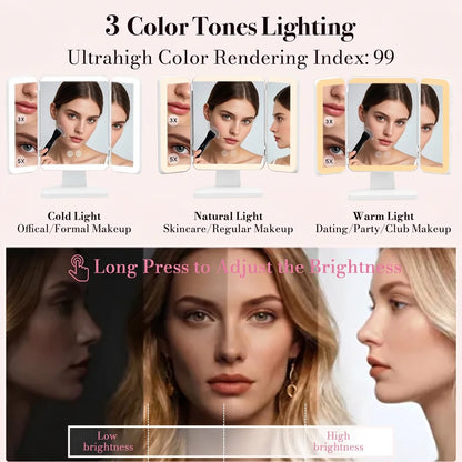 3-in-1 Trifold Lighted Makeup Mirror